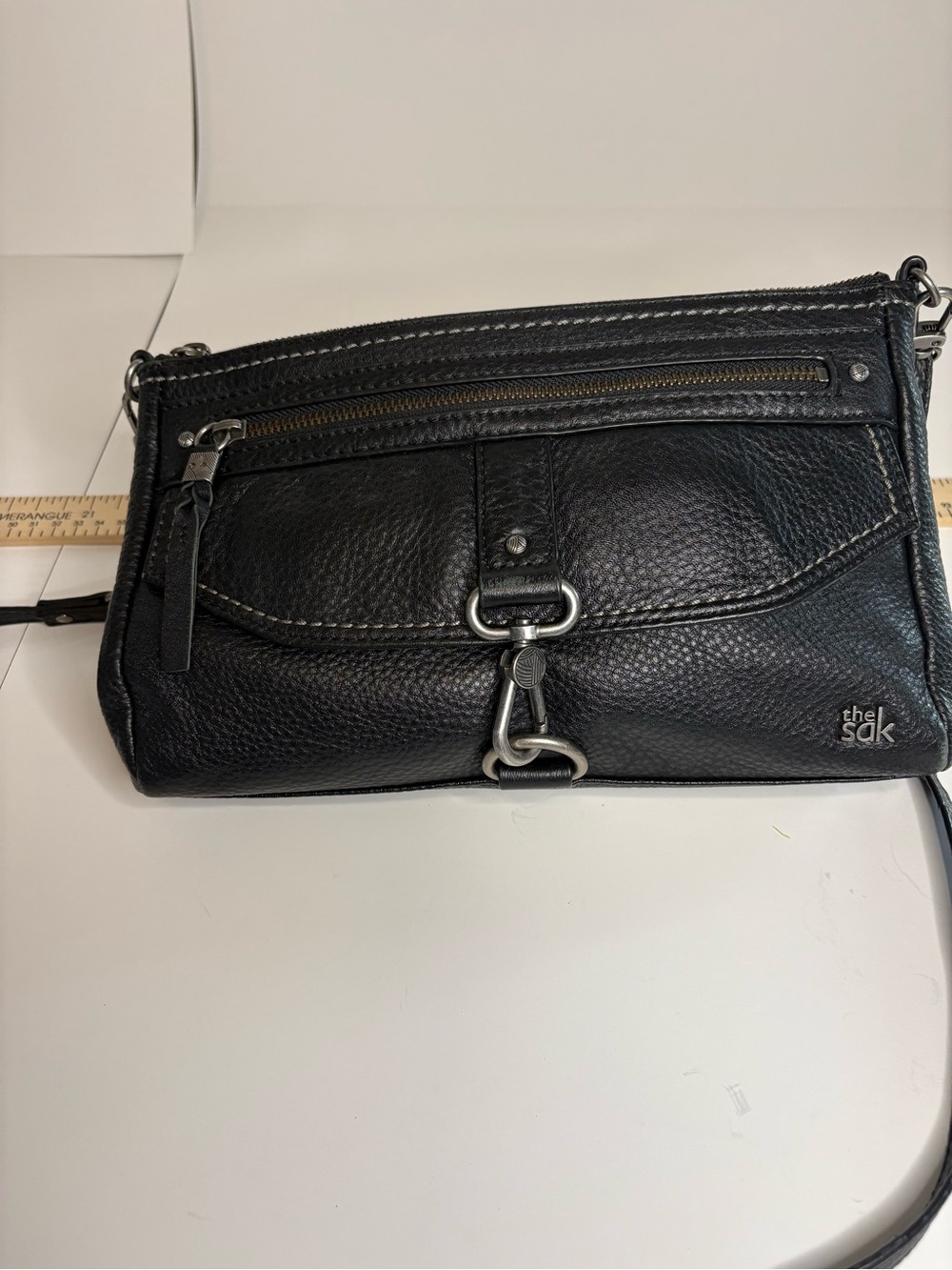 The Sak Black Pebbled Leather Crossbody with Silver-Tone Hardware
